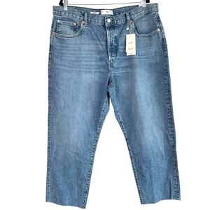 Mango Womens Havana Button Fly Raw Hem Straight Cropped Denim Jeans Sz 18